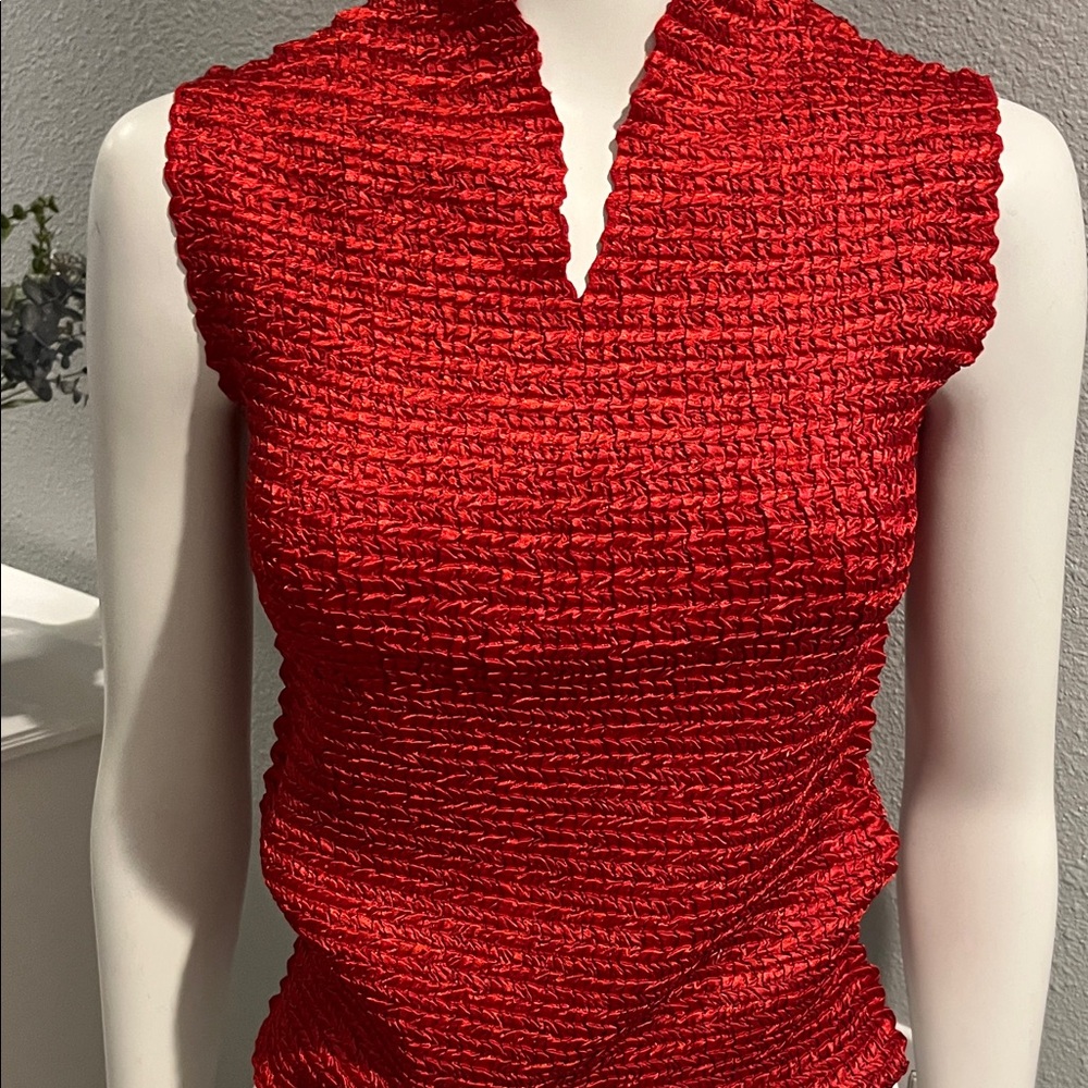 Elegant Red Sleeveless V neck  Top Vintage Valentina one size fits all